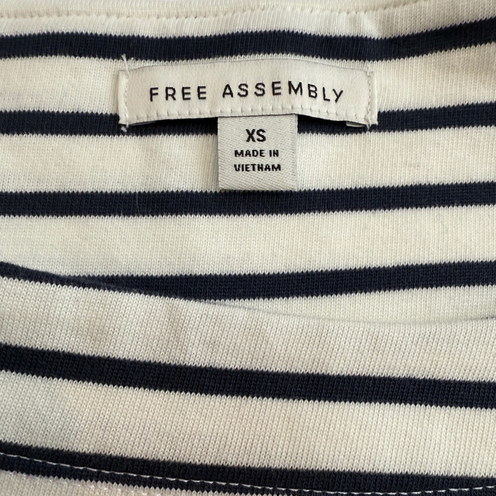 Striped Navy And White Balloon Sleeve 100% Cotton Blouse Women’s Shirt Size XS - Picture 3 of 4